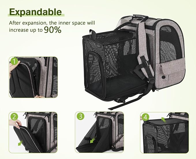 Pecute Pet Carrier Backpack, Dog Carrier Backpack, Expandable with Breathable Mesh for Small Dogs Cats Puppies, Pet Backpack Bag for Hiking Travel Camping Outdoor Hold Pets Up to 17 Lbs