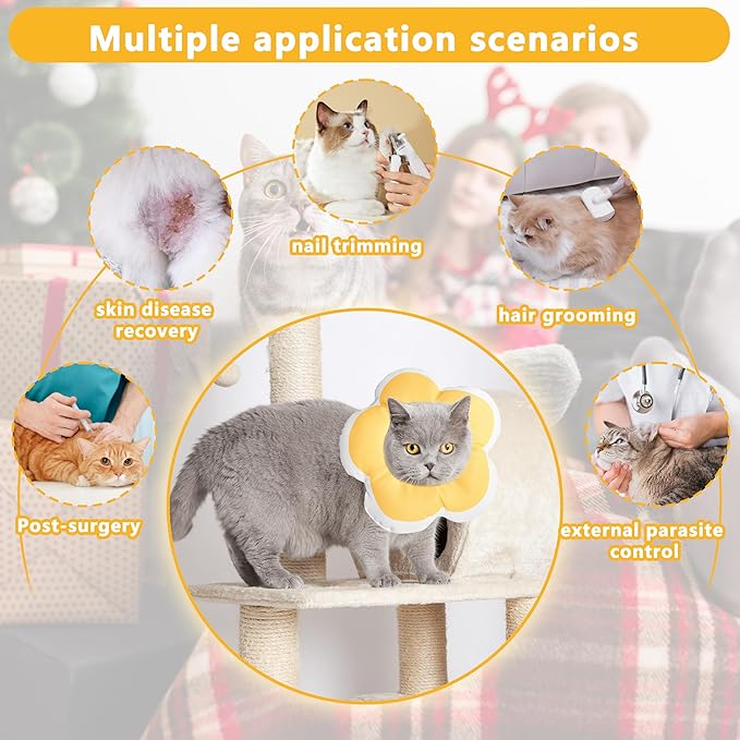 Cat Cone Collar Soft, Waterproof Cats Cones to Stop Licking After Surgery, Adjustable Soft Elizabeth Cats Collars for Wound Healing, Flower Shape Cat Recovery Collar (Yellow, Small)