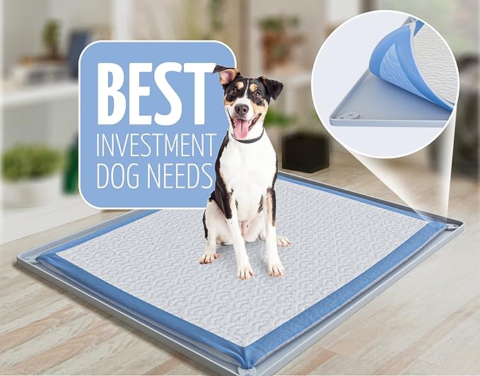 TidyFriend 2 Pk Pee Pad Holder Tray for 30” x 23” Pee Pads with Corner Lock Holes, Raised Edges, Non-Spill, Easy to Clean Silicone Dog Potty Tray Holder, For Indoor Floor Protection (Light Grey)
