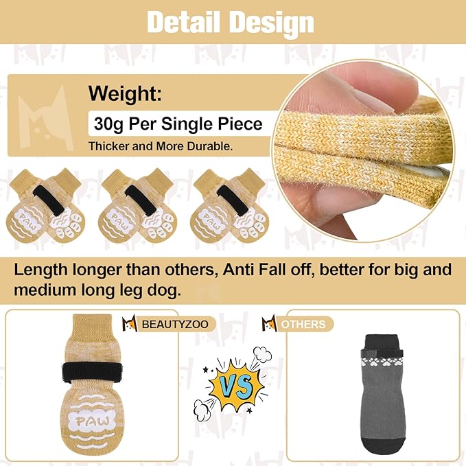 BEAUTYZOO Anti Slip Dog Socks for Small Medium Large Dogs with Grips Straps on Hardwood Floor Protection Wear, Traction Control 3 Pairs Double Side Paw Protector to Prevent Licking for Girl or Boy