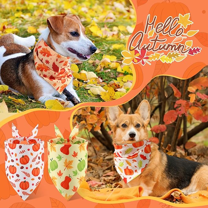Abbylike 200 Pcs Fall Dog Bandanas Bulk Pumpkin Bandanas for Dogs Pets Triangle Kerchief Bibs Scarf for Fall Autumn Thanksgiving Costume Photo Props Accessories Pet Shops Adoption Events, 25 Styles