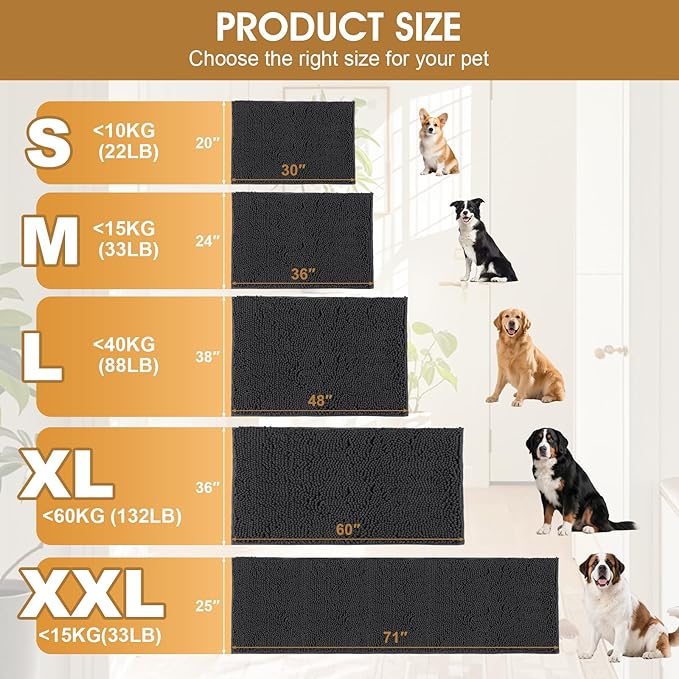IM HOME Extra Large 60" x 36" Dark Grey Dog Door Mats for Muddy Paws, Chenille Absorbent Dog Mat, Non Slip Heavy Mud Mat for Dogs, Soft Pet Bed Mat for Entryway, Mud Paws, Inside Floor