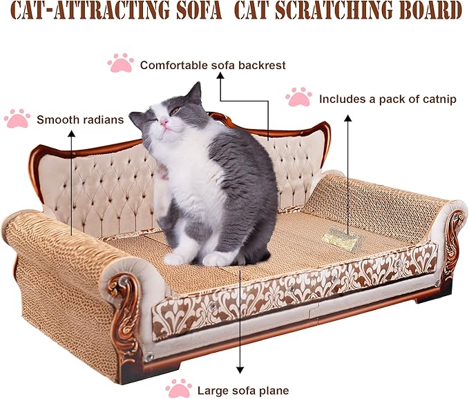 Scratching Sofa, Couch Shaped Thick Scratching Cardboard, Lounge Bed for Indoor Rest&Play, Sofa Scratcher Pad (Silver, 27.6" L X 12.4" W X 11.8" H)