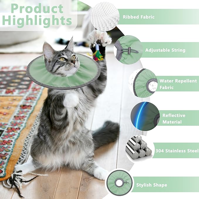 Lightweight Cat Cone Collar Soft, Soft Comfortable Cat Recovery Collar After Surgery, Elizabethan E Collar for Cats, Cone for Cats to Stop Licking (Mint Green, Small)