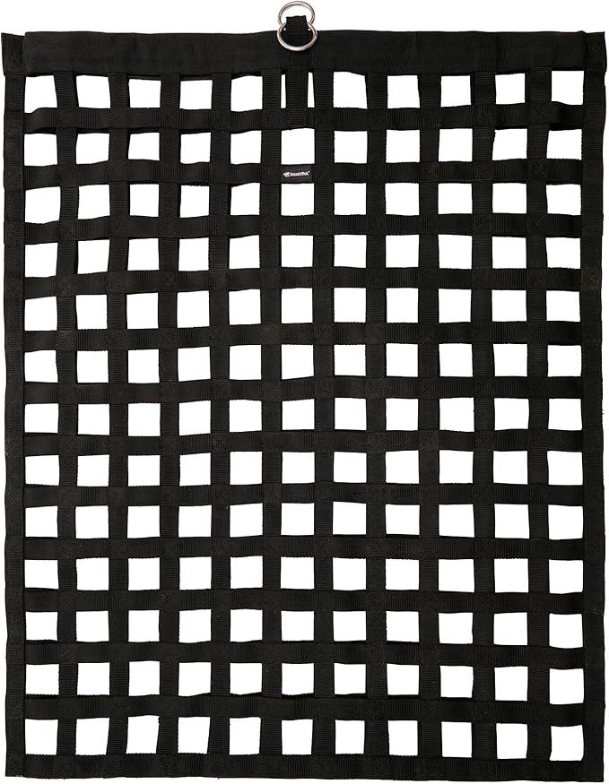 SmartEquine Slow Feed Hay Bag for Horses | Hay Feeder Net with Resistant Nylon | Gator Mouth Enclosure for Easy Loading | Fits 10-15 lbs of Hay | 4 Flakes Bag | 37" x 30" | Black | 2" Holes