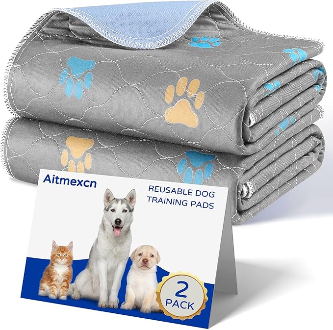 Aitmexcn Washable Puppy Dog Pee Pad, 2PCS 100% Waterproof Whelping Training Mat for Puppy/Senior Dog, Fast Drying Reusable Puppy Pads for Indoor, Outdoor and Car Travel- 36 x 48'' Llight Gray