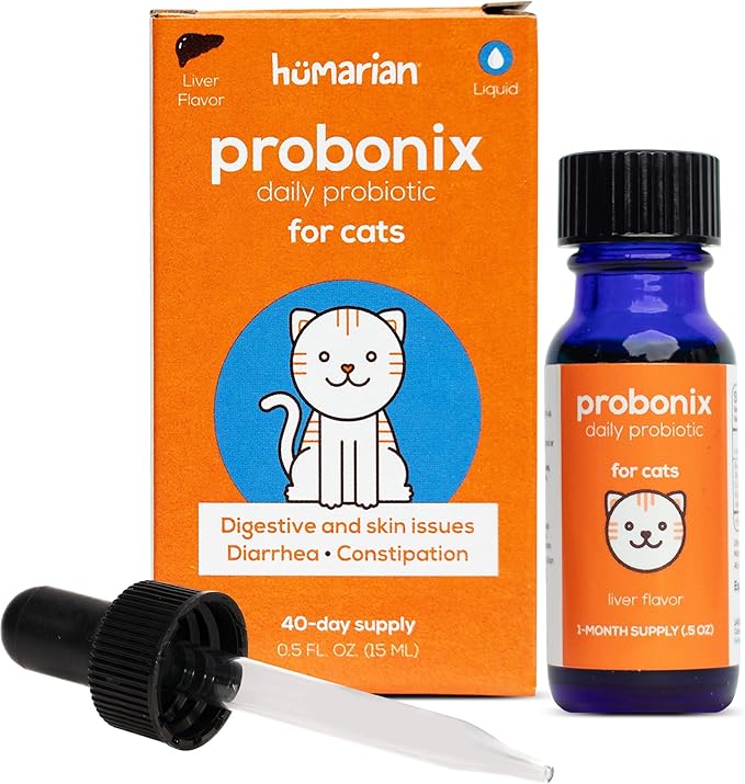 Humarian Probonix Liquid Probiotics for Cats - 8-Strain Cat Probiotic Drops to Fortify Feline Gut Health, Dental Health, Immunity and More - 30-Day Supply - Liver Flavor