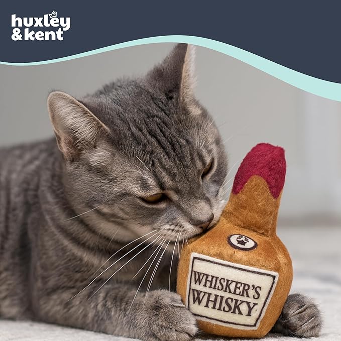 Huxley & Kent Plush Cat Toy - Interactive Catnip Toy for Cats & Kittens - Soft Kitty Toy with Crinkle & Catnip - Fun Indoor Play Toy - Whisker's Whiskey