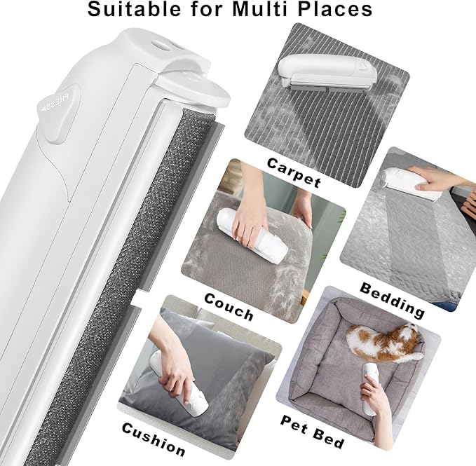 Pet Hair Remover Roller, Reusable Lint Roller for Pet Hair, Cat Dog Hair Remover for Furniture, Sofa, Carpet, Bedding, Self Clean Lint Remover-White Body Grey Silicion