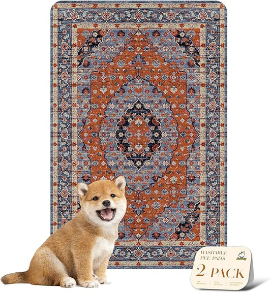 nunubaby Washable Pee Pads for Dogs, Stylish, Non-Slip and Leak-Proof Pee Pads. Reusable Potty Pads for Dogs for Crates and Floors.(Red/Multi, 24" x36")