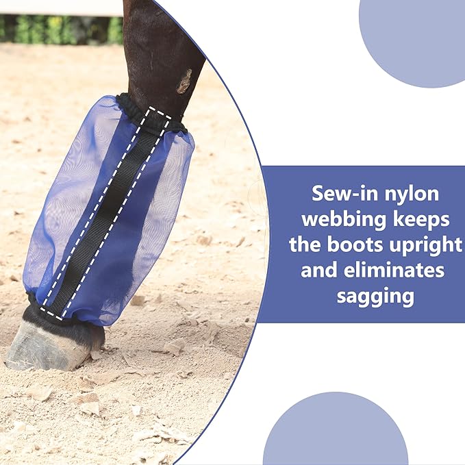 Horse Fly Boots Set of 4, Ultra Lightweight Breathable Mesh Leg Wraps, Non-Slip Fit, Reduce Stomping, Universal Size, Ideal for Summer RoyalBlue