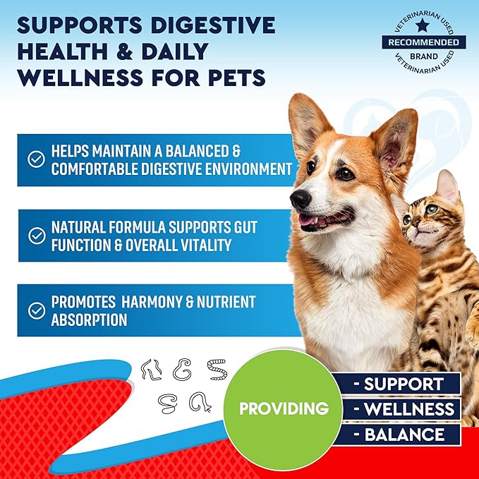 Natural Intestinal Defense for Dogs & Cats – Herbal Cleanse with Wormwood, Black Walnut – Promotes Healthy Gut & Flora Balance – Advanced Broad Spectrum Formula – Made in USA