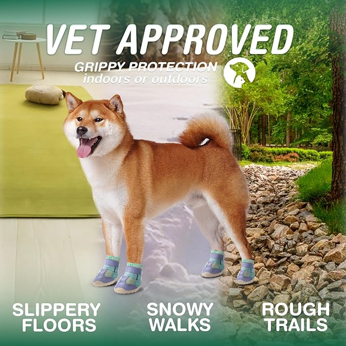 Dog Shoes for Large Dogs, Anti-Slip Dog Boots for Winter Snow, Hot Pavement, Dog Booties & Paw Protectors Blue Size 6