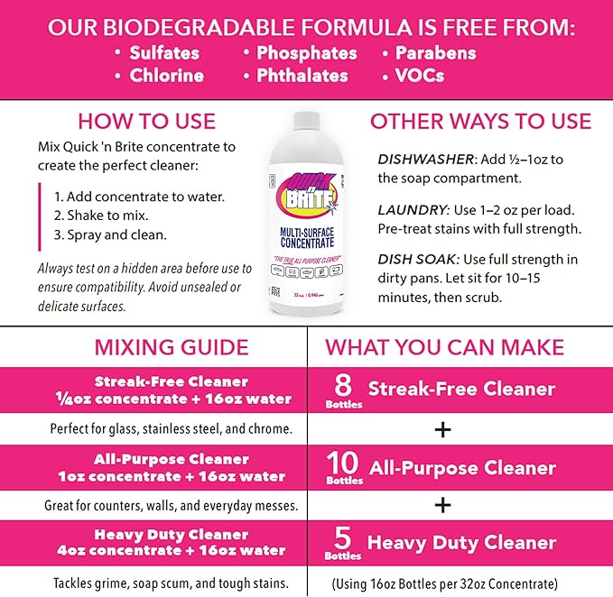 Quick N Brite Eco-Friendly Cleaning Supplies Kit - All Purpose Cleaner with Cleaning Paste & Concentrate - Non-Toxic, Powerful Cleaner Includes Sponge - Versatile Solution for Home & Office