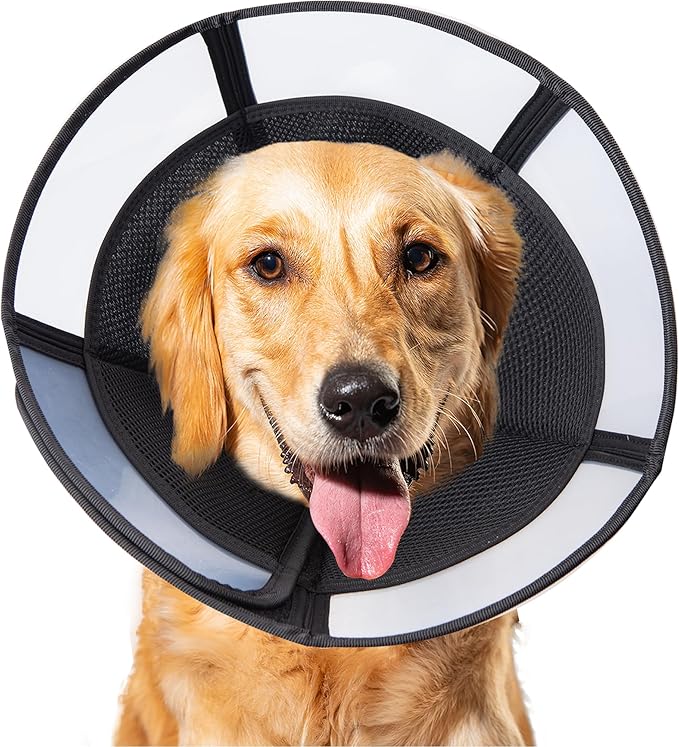 Soft Dog Cone Collar, Comfortable Pet Recovery Neck Collars After Surgery for Large Medium Dogs, Plastic Breathable Elizabethan Dog Head Circle Stop Licking, Adjustable Cones 28cm Long (ML Black)