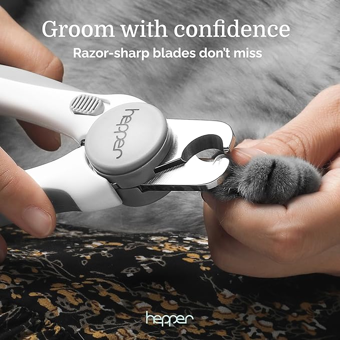 Hepper Cat Nail Clipper Kit - Small & Large Sharp Claw Clippers with Nail File & Storage Pouch - Safety Guard & Lock - Professional Cat Manicure