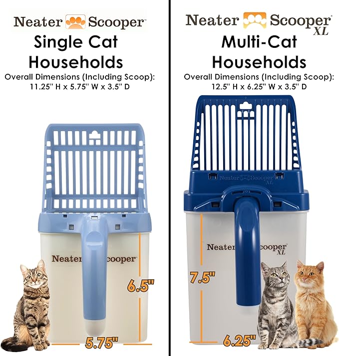 Neater Pet Brands Neater Scooper Standard Cat Litter Scoop, 60 Refill Bags – Mess-Free Cat Litter Scooper with Bag, Spill-Proof Kitty Box Sifter, Bin Doubles as Scoop Holder, For Single-Cat Households