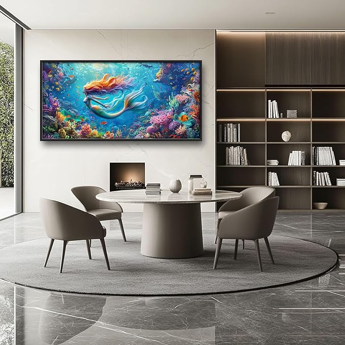 Quorin Mermaid Large Wall Art Sea Ocean Mermaid Pictures Colorful Undersea Wall Decor Canvas Print Painting Artwork for Bathroom Living Room Bedroom 60L x 30W