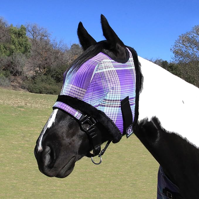 Kensington Fly Mask with Fleece Trim for Horses — Protects Face and Eyes from Flies and Sun Rays While Allowing Full Visibility — Breathable and Non Heat Transferring, Large, Lavender Mint