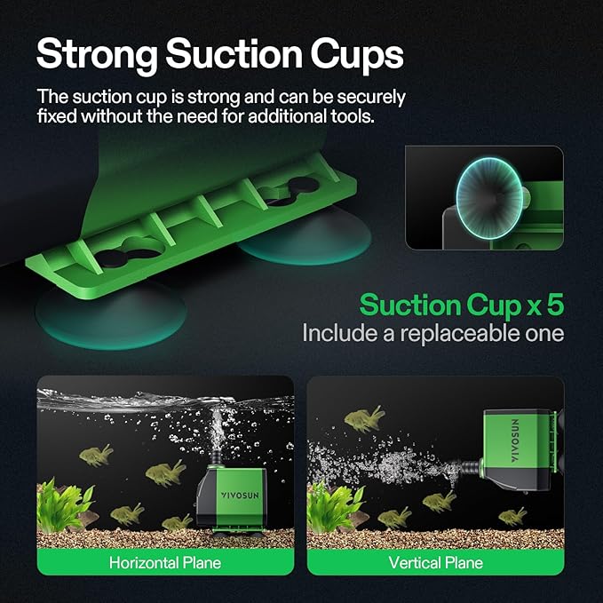 VIVOSUN 800GPH Submersible Pump(3000L/H, 24W), Ultra Quiet Water Fountain Pump with 10ft. High Lift with 6.5ft. Power Cord, 3 Nozzles for Fish Tank, Pond, Aquarium, Statuary, Hydroponics Green