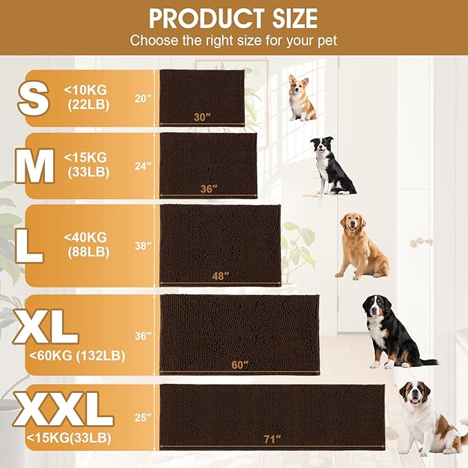 IM HOME 36" x 24" Brown Dog Door Mats for Muddy Paws, Chenille Absorbent Dog Mat, Non Slip Heavy Mud Mat for Dogs, Soft Pet Bed Mat for Entryway, Mud Paws, Inside Floor