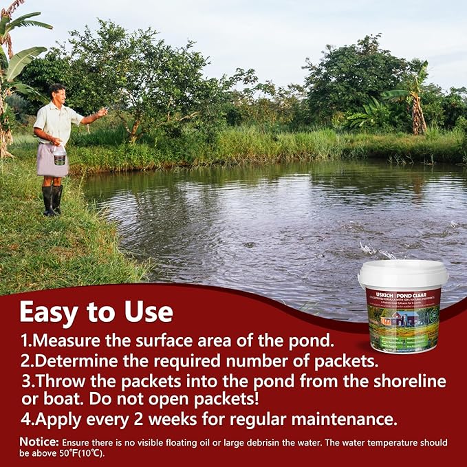 Pond Clear Water Treatment,6 Packets Natural Pond Water Clear for Lakes,Beneficial Bacteria & Enzyme Clarifier Treatment to Improve Water Clarity & Eliminate Odor,Safe for Fish