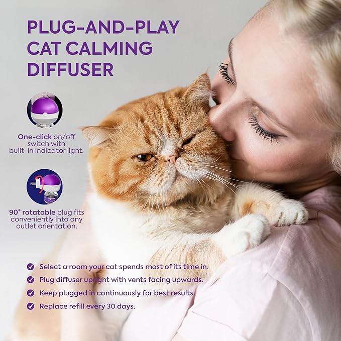 Cat Calming Diffuser Refills: Pheromone Refill for Cats, Long-Lasting 4-Month Supply, Compatible with Most Diffusers, 4 Pack (Lavender)