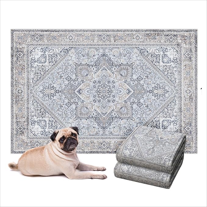 LOVEWAG Washable Dog Pee Pads, 24" x 16", Waterproof, Non-Slip, Super Absorbent, Reusable Machine-Washable, 2-Pack (Silvered Blue)