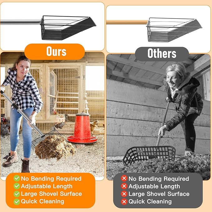 Chicken Coop Pooper Scooper, 36" to 67" Stainless Steel Long Handle Cat Litter Scoop, 5 Segment Extendable Dog Poop Scooper Long Handle, Pet Pooper Scooper for Chicken Dog Cat Manure Rabbit Manure