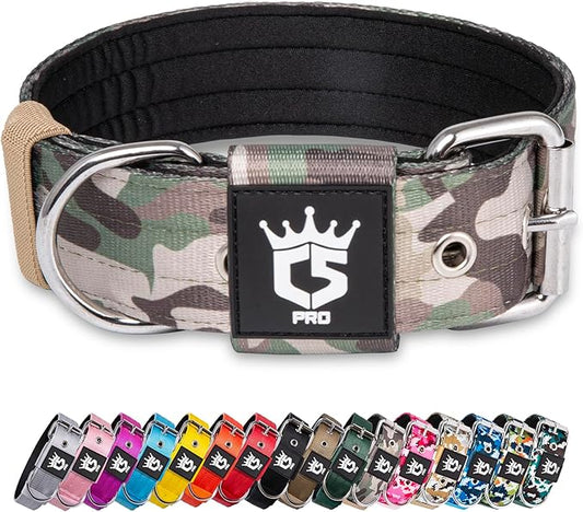 TSPRO Tactical Dog Collar 1.5 Inch Wide Thick Dog Collars with Heavy Duty Metal Buckle, Durable, Strong, Adjustable for Medium to Large Dogs (Military Green L)