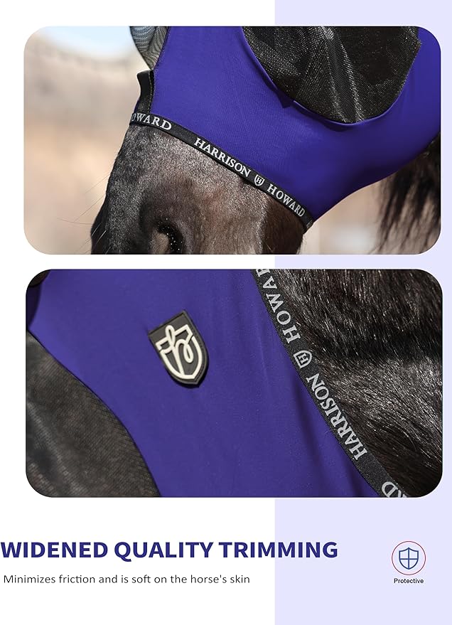 Harrison Howard Horse Fly Mask with Forelock Opening Stretch Breathable and Comfortable for Horses UV -Protection Navy M