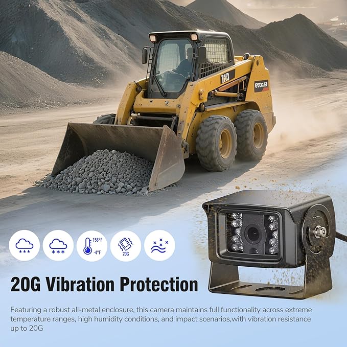 7-inch AHD1080P Wired RV Backup Camera System, IP69k Waterproof IR Night Vision Reversing Camera, Vibration-Proof 20G for Trailer/Tractors/Truck/Excavator/Caravan/Skid Steer/Heavy Equipment