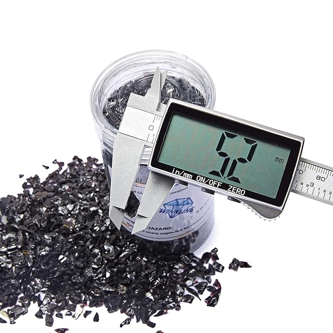 TWINKLING High Luster Fire Glass Gravel Stone Glitter,Broken Glass,Fire Gems Chips,Crushed Glass for Fire Pit Crafts Resin Art Aquarium Garden Decoration,3-6mm,1-Pound Jar (Black)