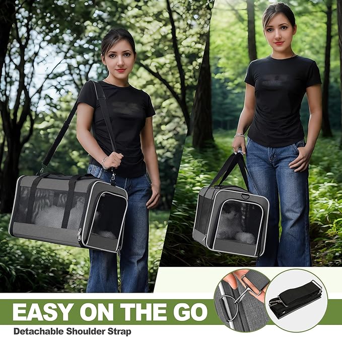 Cat Carrier 18x11x11 Top Load Soft Pet Travel Bag Over 15 lbs, Collapsible Small Dog Puppy Crate 10 Pounds, Small Animal Rabbit Kennel Carrying Case, Kitten Mesh Cage Medium Cat Under 25 Grey