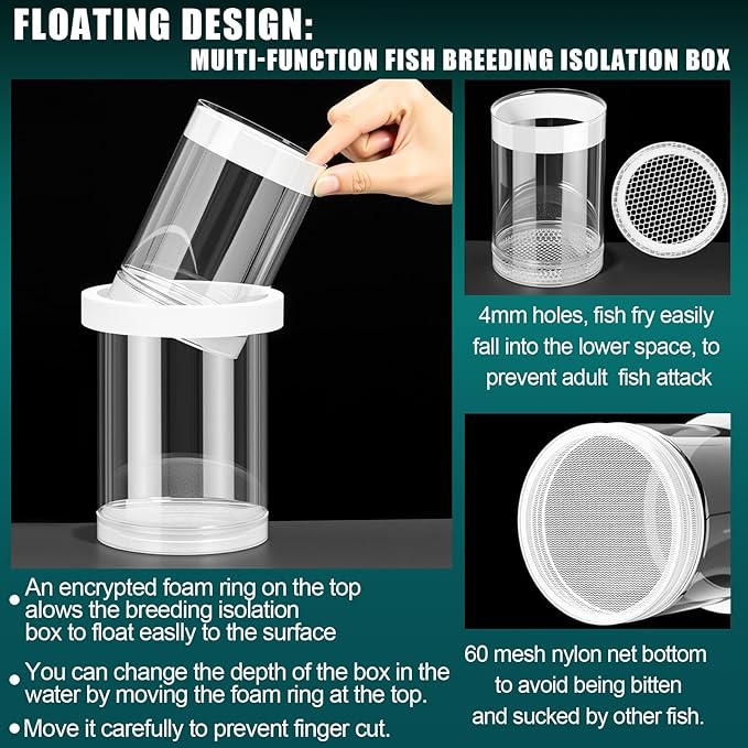 2 Pcs Breeder Box for Fish Tank Aquarium Breeder Separation Net Breeding Box with Suction Cup for Small Fish Shrimp Clownfish Guppy (White,L)