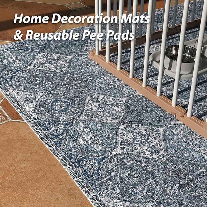 nunubaby 4PACK Washable Pee Pads for Dogs, Stylish, Non-Slip and Leak-Proof Pee Pads. Reusable Potty Pads for Dogs for Crates and Floors.(Blue/Multi, 24" x48" )