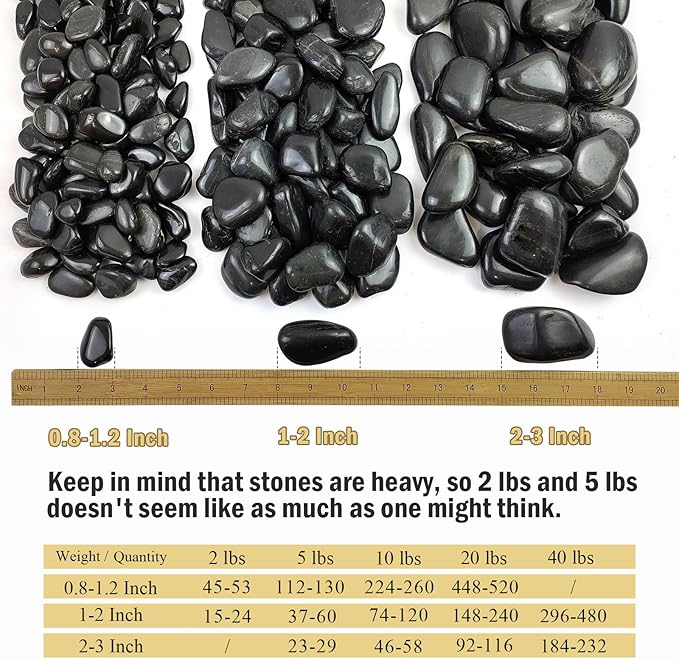 10 lbs Pebbles for Outdoor Landscaping, 1-2 inch Black River Rocks for Plants Indoor, Decorative Black Stones for Planters Vase Aquarium Rocks and Garden Rocks