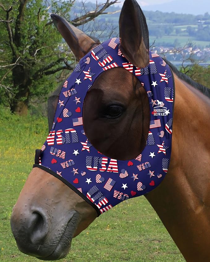 Harrison Howard Super Comfort Stretchy Fly Mask Large Eye Space with UV Protection Soft on Skin with Breathability Classic Letters S