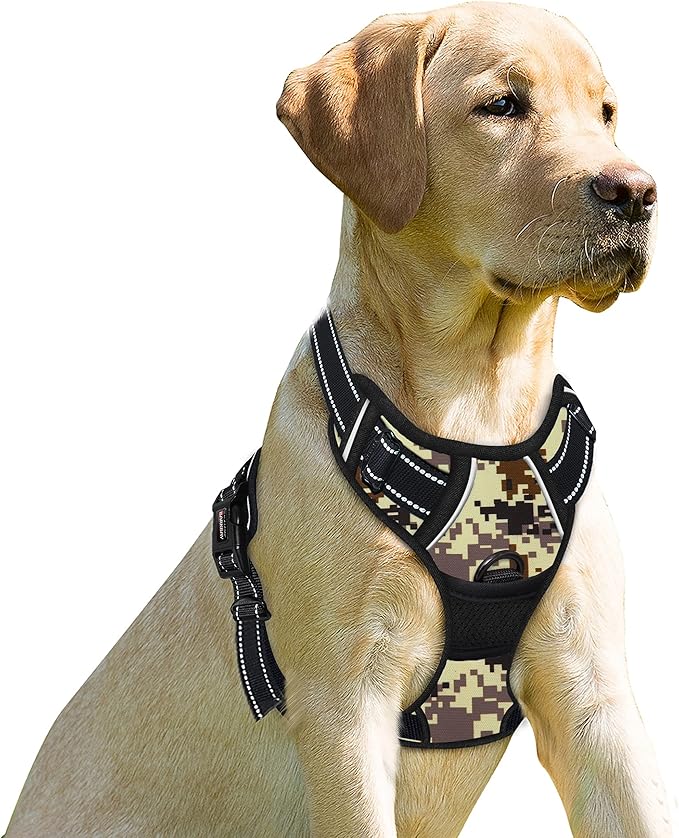 BARKBAY No Pull Dog Harness Front Clip Heavy Duty Reflective Easy Control Handle for Large Dog Walking(Desert camo,XL)