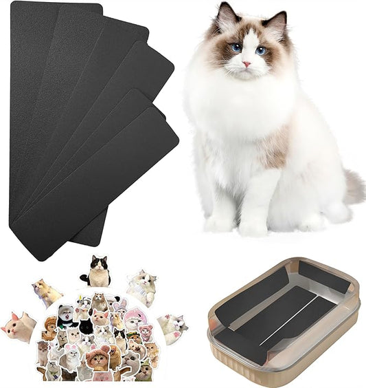Cat Nail File Scratching Strips - 6 Pcs Cat Scratcher Liner for Litter Box, 3 Pairs Peel Stick Cat Strips in Different Sizes - Recommended for Litter Box Use (Black)