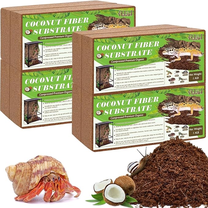 Halatool 8Pack Compressed Coconut Fiber Substrate for Reptile Natural Premium Coconut Husk Substrate Terrarium Bedding for Tortoises Beard Dragon Leopard Gecko Snake Tarantula Worm Bins