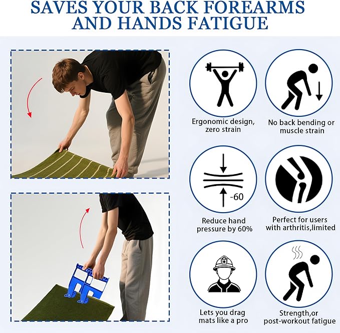 Stall Mat Gripper,2 PCS Heavy Duty Stall Mat Grippers,Mats Movers Tool,Stall Mats Handlers,Ergonomic Effortless Mat Puller for Horse Stalls,Gym,Barn,Home,Trailer Rubber Mats,Saves Your Back and Hands