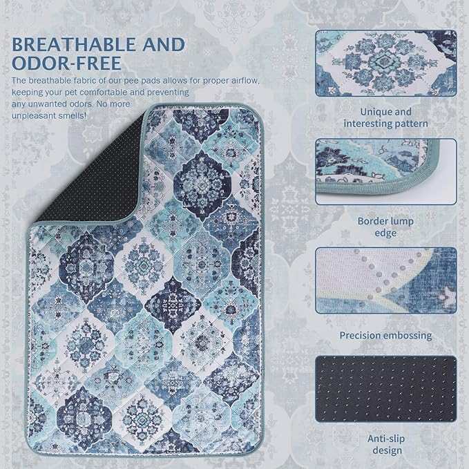 IEUUMLER Washable Pee Pads for Dogs, 2 Pack Reusable Pee Pads for Dogs Non-Slip Grip, Super Absorbent Waterproof Puppy Pads for Potty Training, Playpen, Crate, Whelping Box EU011 (Blue,24" x 18")