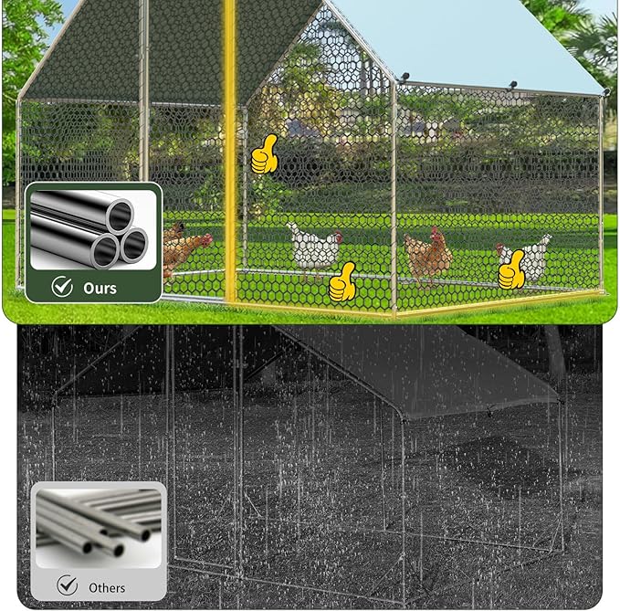 4ever2buy Large Metal Chicken Coop with Run Walk-in Poultry, Cage Chicken Runs House Pen Cage, Flat Roofed Chicken Coops with Anti-Ultraviolet Cover for Outdoor, Yard Farm, Use 9.2’Lx18.7’Wx6.4’H