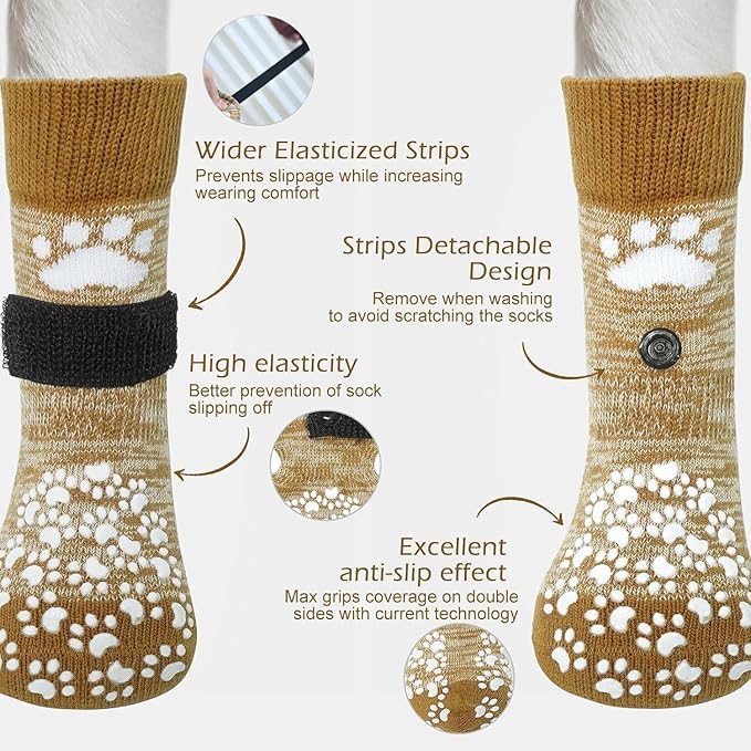 EXPAWLORER Anti Slip Dog Socks to Prevent Licking Paws, Dog Shoes for Hot Pavement, Dog Booties for Small Medium Large Senior Dogs, Traction Control Boots & Paw Protectors for Hardwood Floors