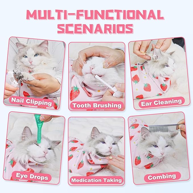 Supet Cat Grooming Wrap for Cutting Nails, 2025 Self-Adherent Cat Wrap, Anti-Escape Calming Cat Swaddle Wrap for Medicine, Nail Clipping, Teeth Brushing, Ear Cleaning