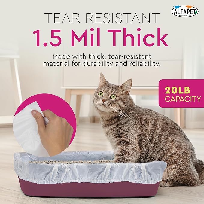 Cat Litter Box Liners Alfapet heavy duty Extra Giant 60 Count - Tear-Resistant Cat Litter Bags - Waterproof Litter Liners - Fits Litter box Pan Sizes XL, Giant, X-Giant, 37" x 18", 20 lb Capacity