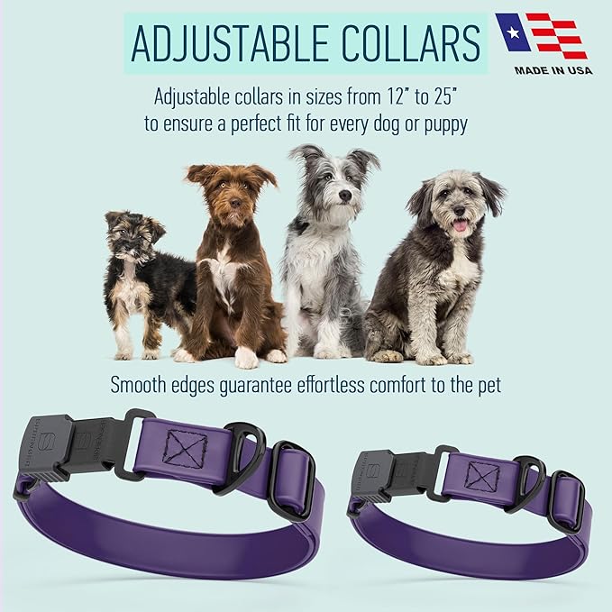 Dogline Biothane Waterproof Dog Collar with Herm Sprenger Stainless Steel Quick Release Buckle – Heavy Duty Tactical Durable Collar for Dogs – Comfortable and Safe Pet Collar, W 3/4" L 12-19", Purple