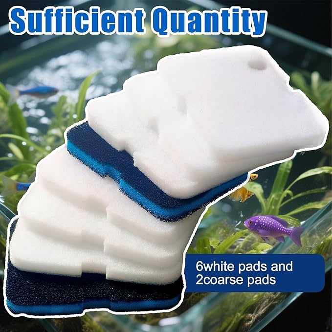 Replacement Canister Filter Pads for Cascade 700/1000 CCF2UL/CCF3UL Generic Aquarium Floss Media, 2 Upgraded Activated Carbon-Coarse-Activated Carbon Filter Pads and 6 White Floss, 8Pcs