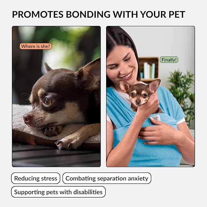 Dog Sling Carrier for Small Dogs - Anti-Anxiety Cat Sling, Puppy Pouch - Pet Sling in Gray Black Blue Green Pink Yellow (Blue, Standard)